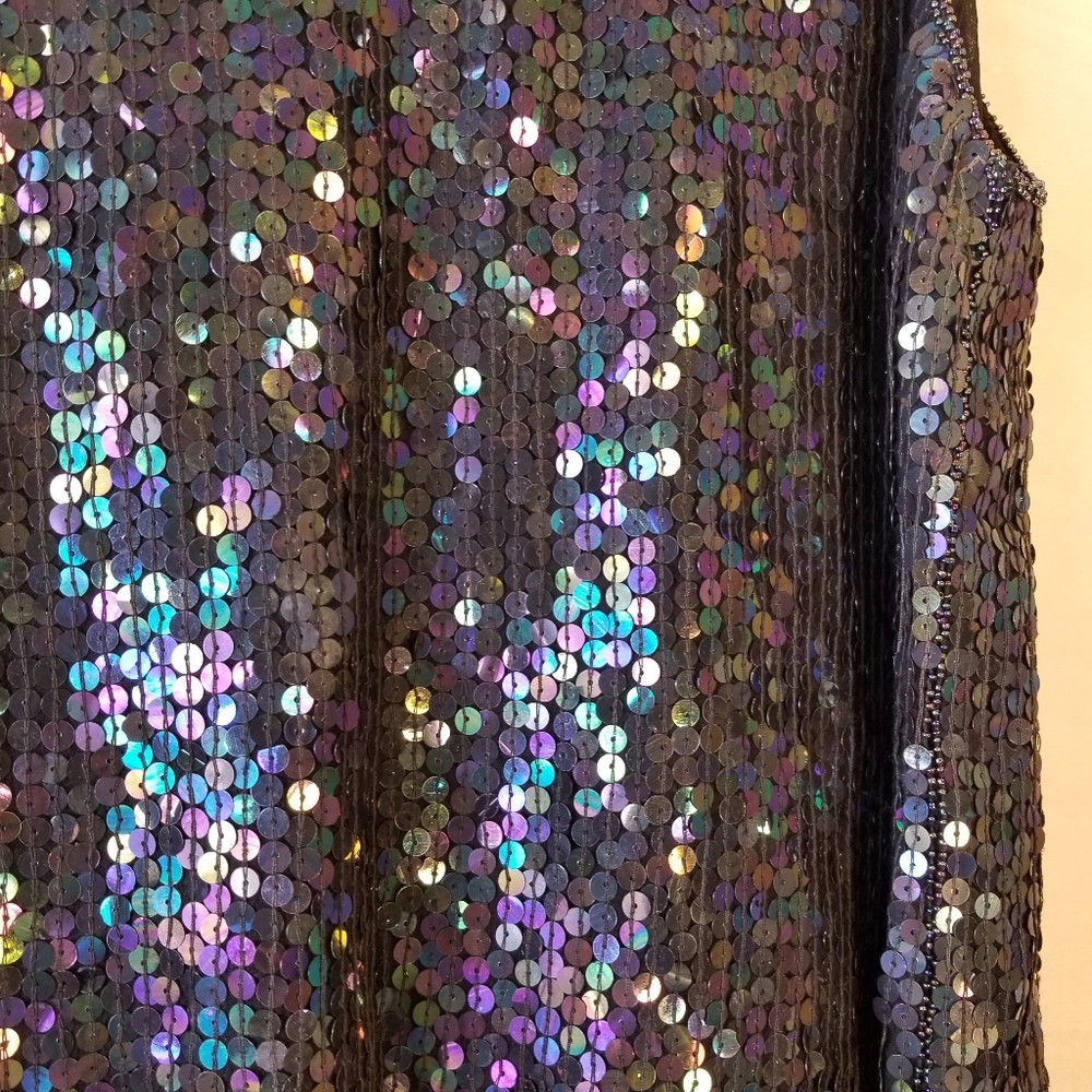 ✨ Vtg 60s Iridescent Sequin Tank Top | Black | S 🥂 - Picture 3 of 9